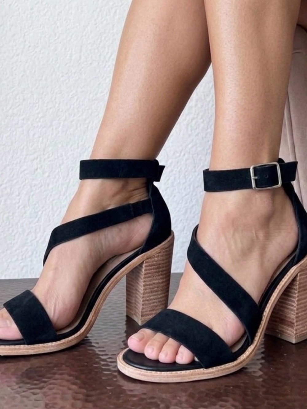 Steve Madden Collins Strappy Black Suede Leather Block Heeled Sandals | Size 10